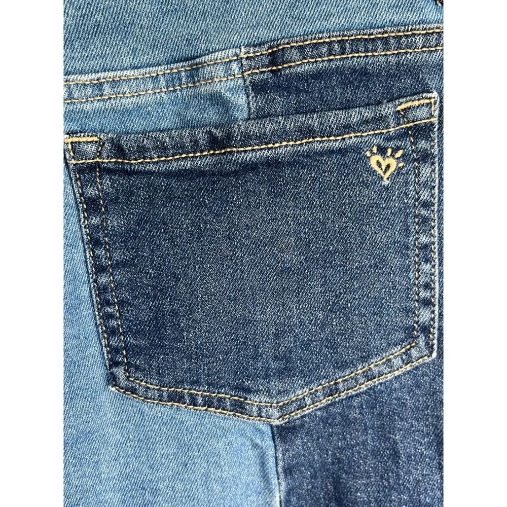 Justice Girls Two Tone Colorblock High Rise Jeans Blue Denim Size 18 Raw Hem‎